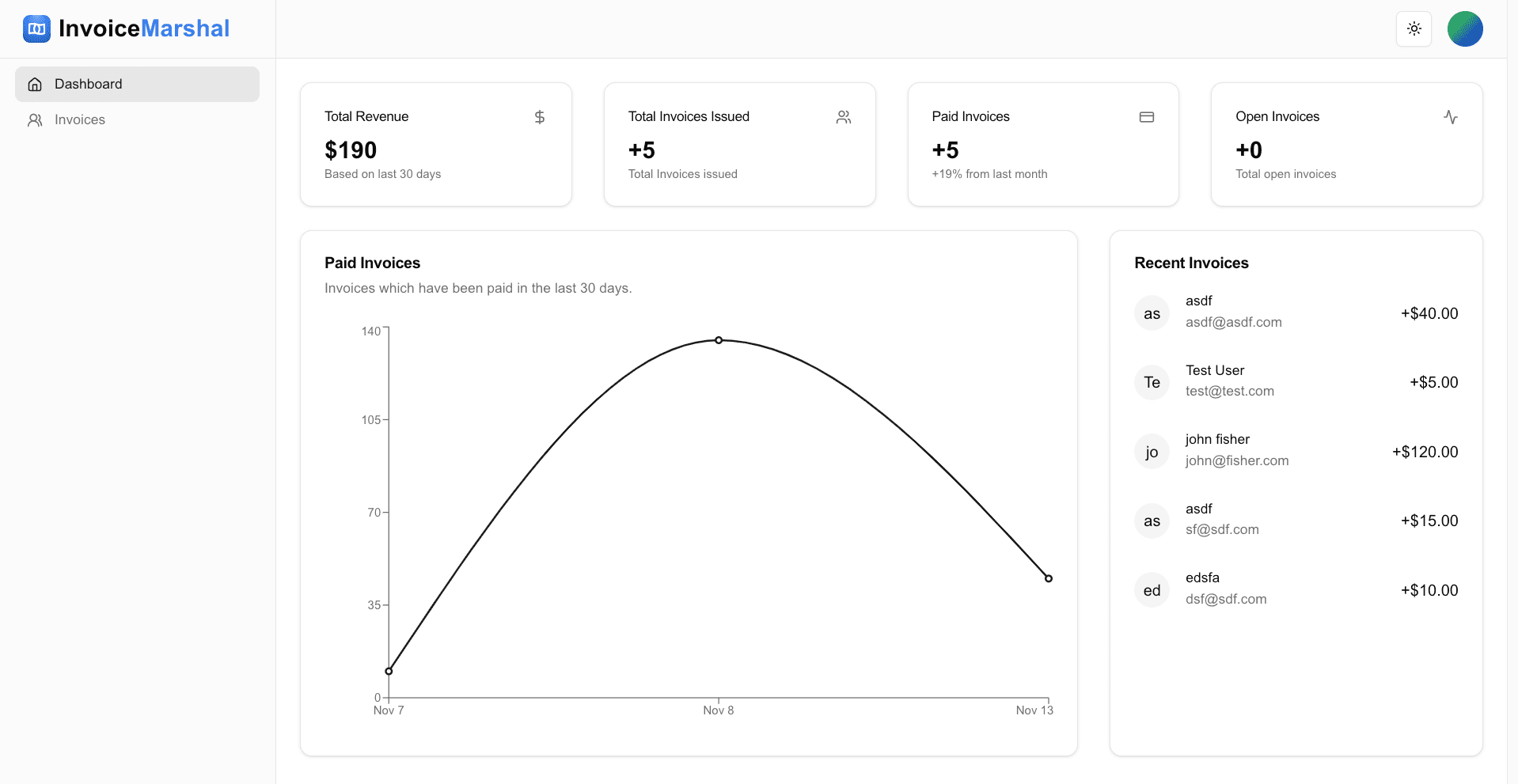 InvoiceApp dashboard showing invoice creation interface with a clean, modern design